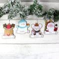 Set of Four Colourful Christmas Characters Wooden Hanging Decorations